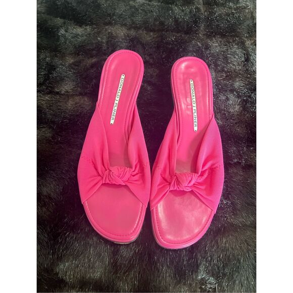 Donald Pliner Fabric Leather Bows Stretch Size 7.5 heels - Picture 2 of 5